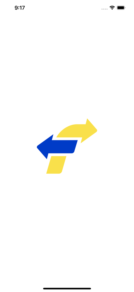 FrecciaRoma - Schermata di avvio dell'app FrecciaRoma con un logo a forma di freccia stilizzato blu e giallo su sfondo bianco