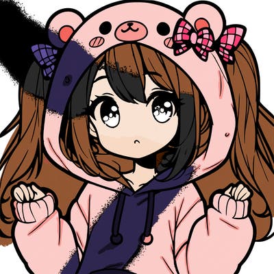 cute anime girl with ponytails and a cute bear hoodie