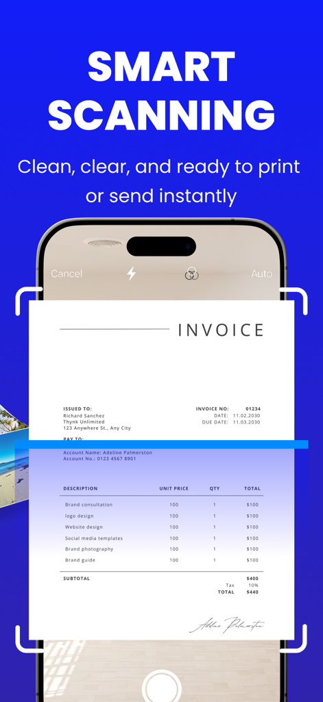 Un iPhone che utilizza la funzione di scansione intelligente per digitalizzare una fattura aziendale