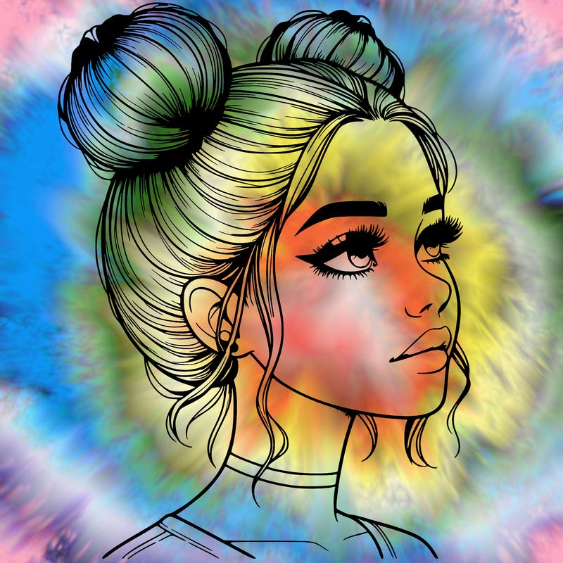 realistic girl with buns on the top of her head