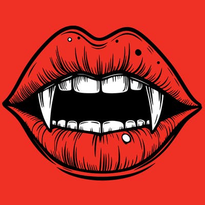 lips with vampire teeth