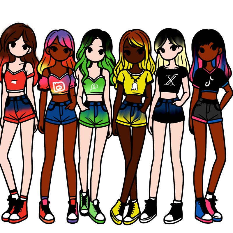 a group of girls wearing crop tops and shorts