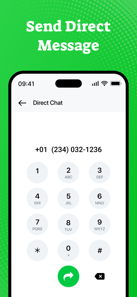 WAMR : Recover Deleted Message - Interfaz de la aplicación WAMR mostrando un teclado de marcación y la opción de enviar un mensaje directo sin guardar un contacto.