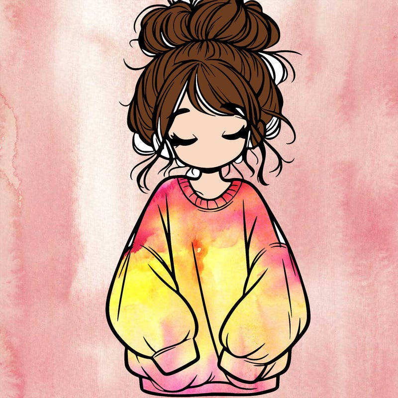 girl with baggy sweatshirt and messy bun