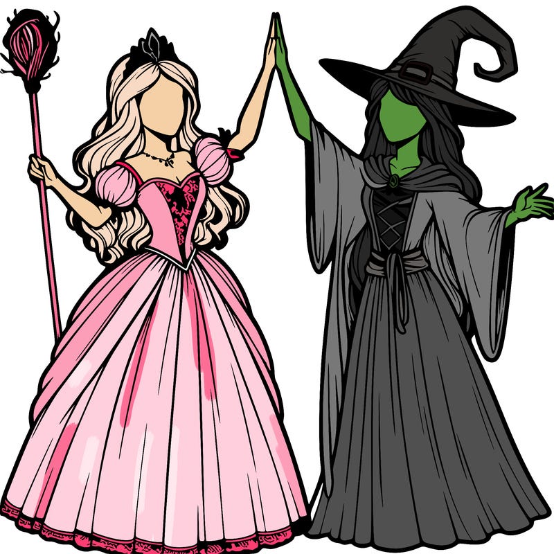 detailed realistic split of a princess and a witch