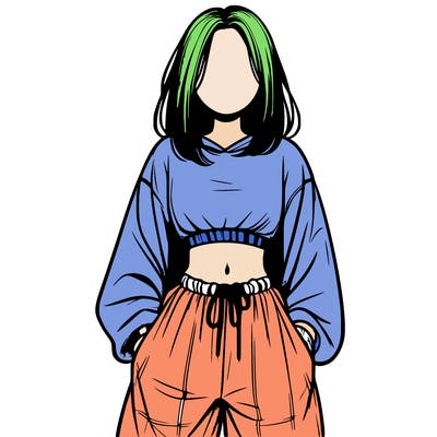 realistic girl faceless with baggy pants and a crop top