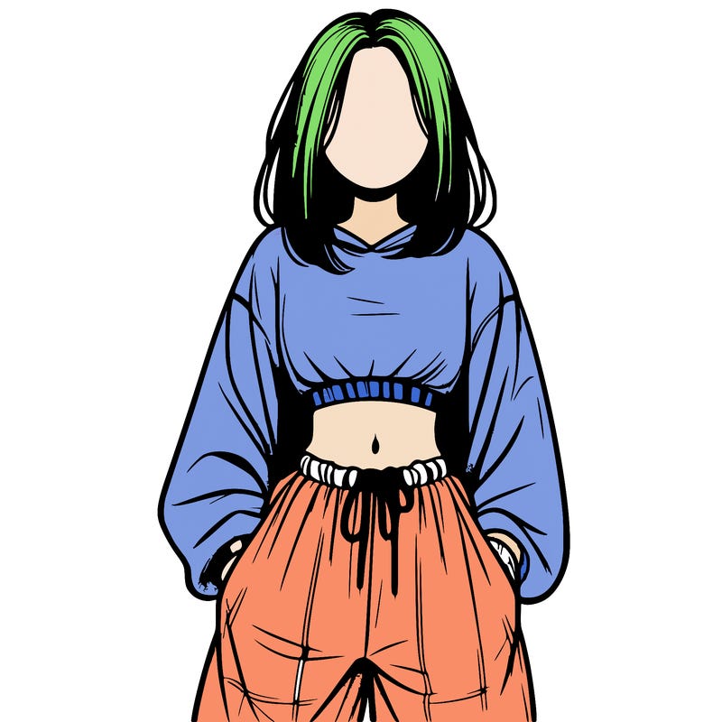 realistic girl faceless with baggy pants and a crop top