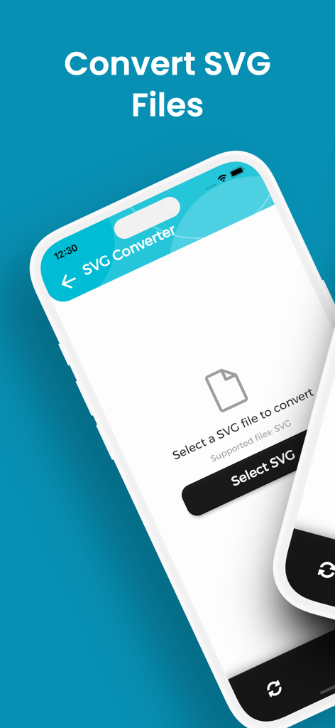 SVG 변환기 앱 인터페이스가 iPhone에서 표시되며 변환할 SVG 파일을 선택하는 화면입니다.