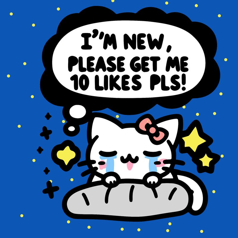 kitty taking a nap dream talking and saying "i'm new, please get me at least 10 likes pls!!"