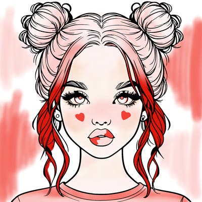 realistic girl with two buns in hair and lips