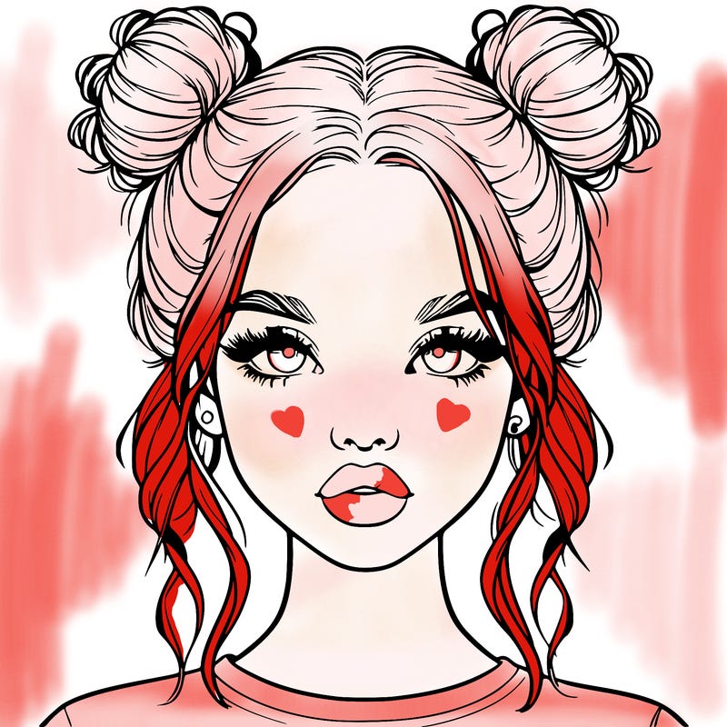 realistic girl with two buns in hair and lips