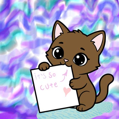 a small cat with a blank sheet of paper in its hand. the cat is sooooooo cute!