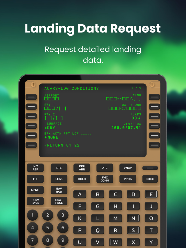 FMS Trainer: B747 - Boeing 747 FMS Trainer ACARS landing data request interface