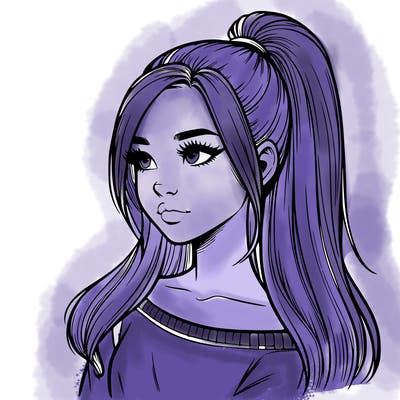 realistic girl with a high ponytail