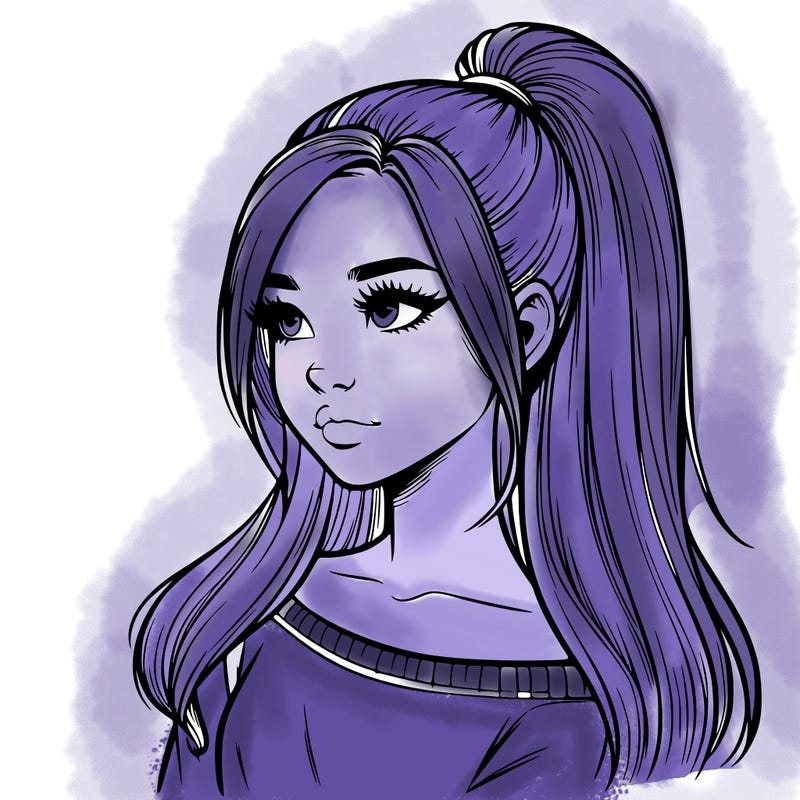 realistic girl with a high ponytail