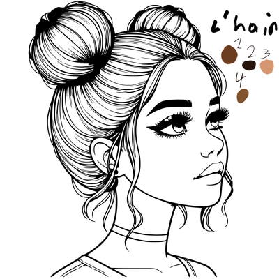 realistic girl with buns on the top of her head