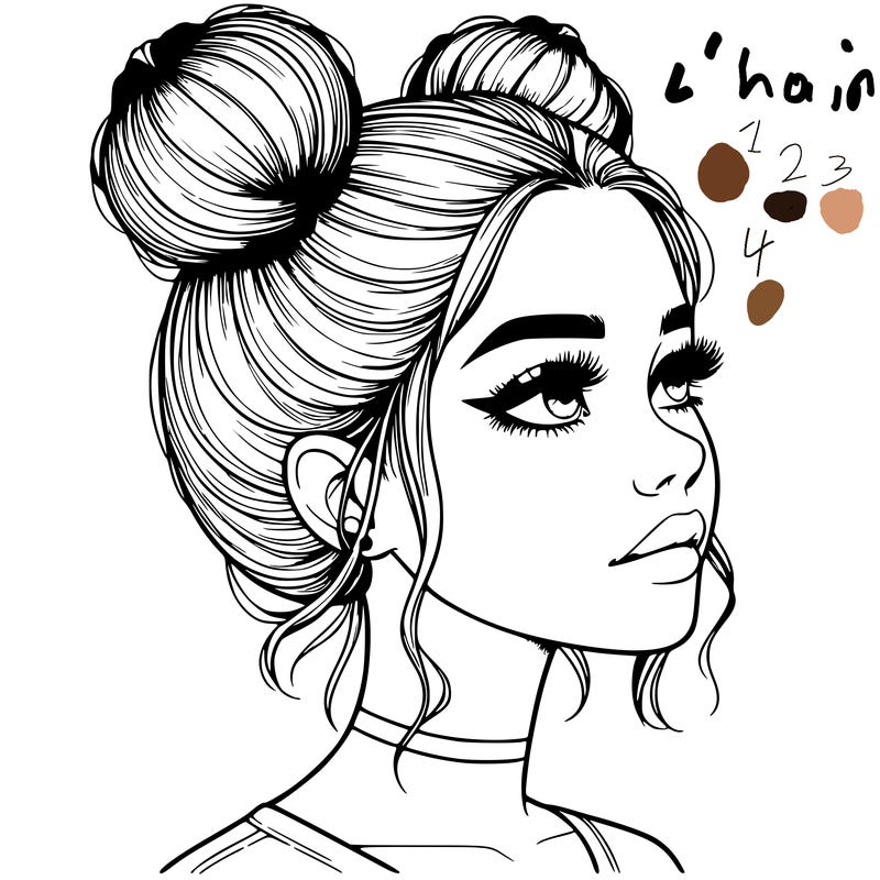 realistic girl with buns on the top of her head
