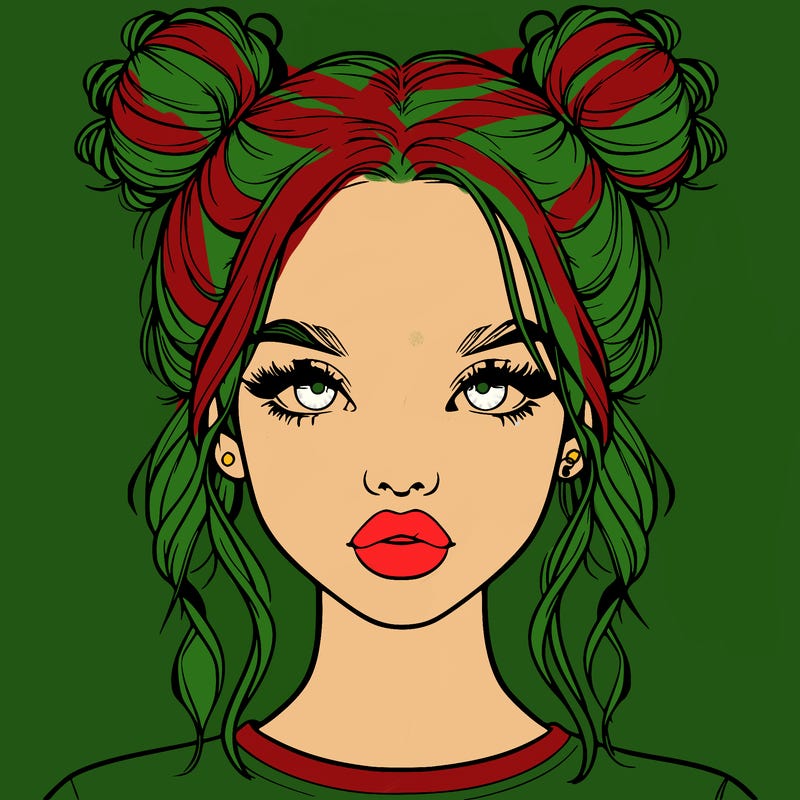 realistic girl with two buns in hair and lips