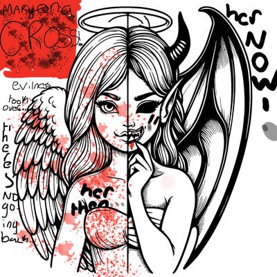 realistic angel half demon