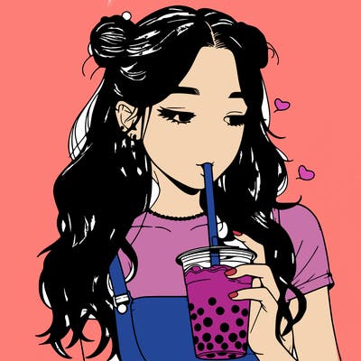 aesthetic realistic girl with boba