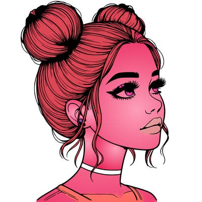 realistic girl with buns on the top of her head