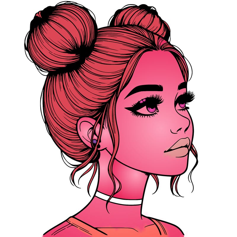 realistic girl with buns on the top of her head