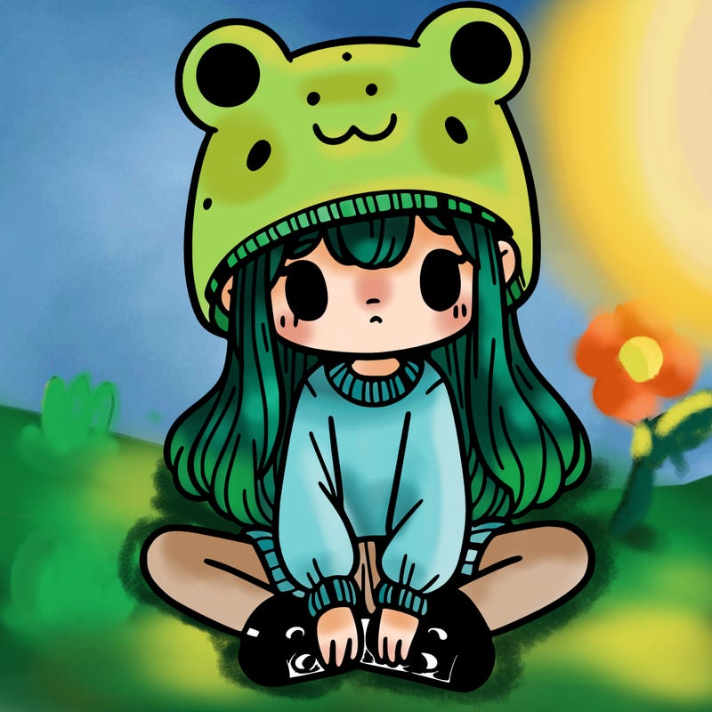 a girl wearing a frog hat and some frog socks