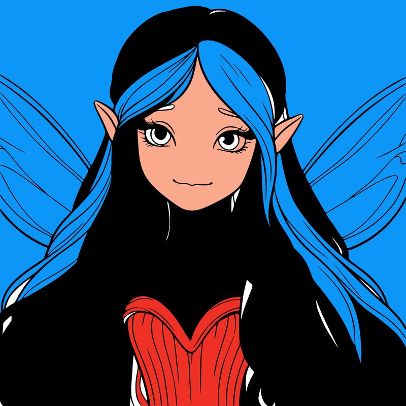 fairy with long hair pointy ears and human like