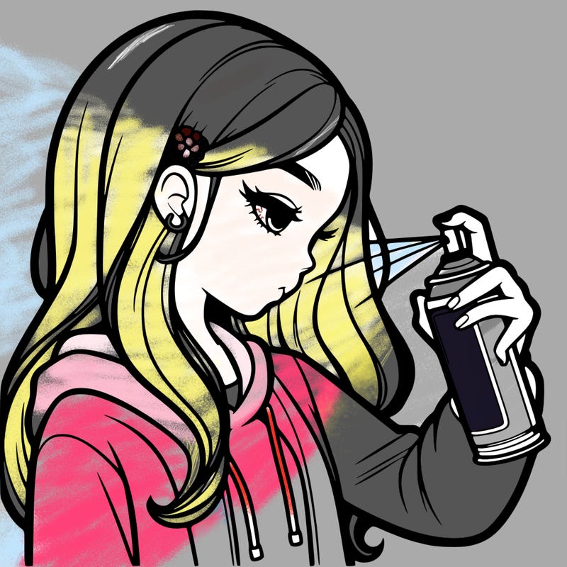 a realistic girl spray painting