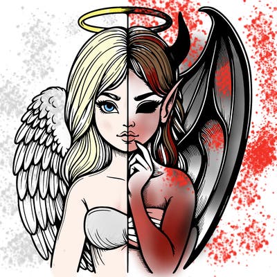 realistic angel half demon