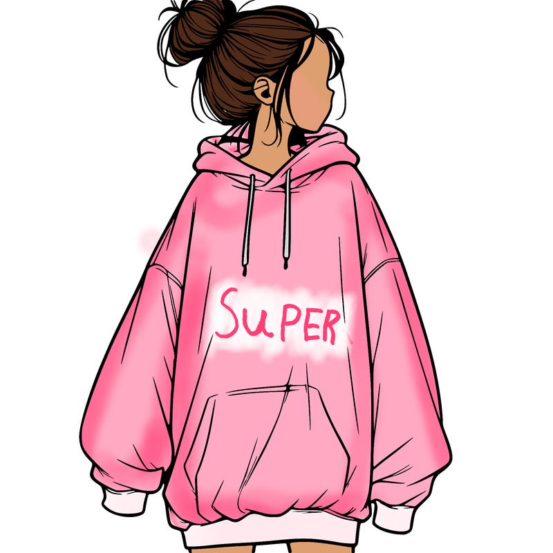 realistic girl with a oversized sweatshirt on and a bun
