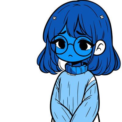 sad girl with glasses in a sweater