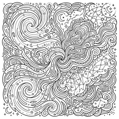 Dive into a universe of creativity with this intricate cosmic dust patterns coloring page, specially designed for teens. Explore swirling galaxies, sparkling stars, and abstract celestial elements that invite your imagination to soar.
