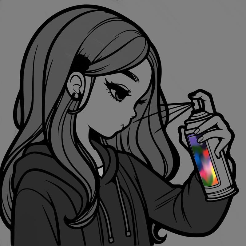 a realistic girl spray painting