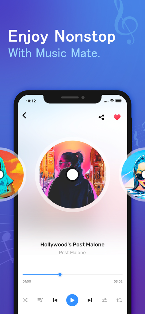 Music Mate - Top Music - Music Mate app music player interface showing song details and playback controls