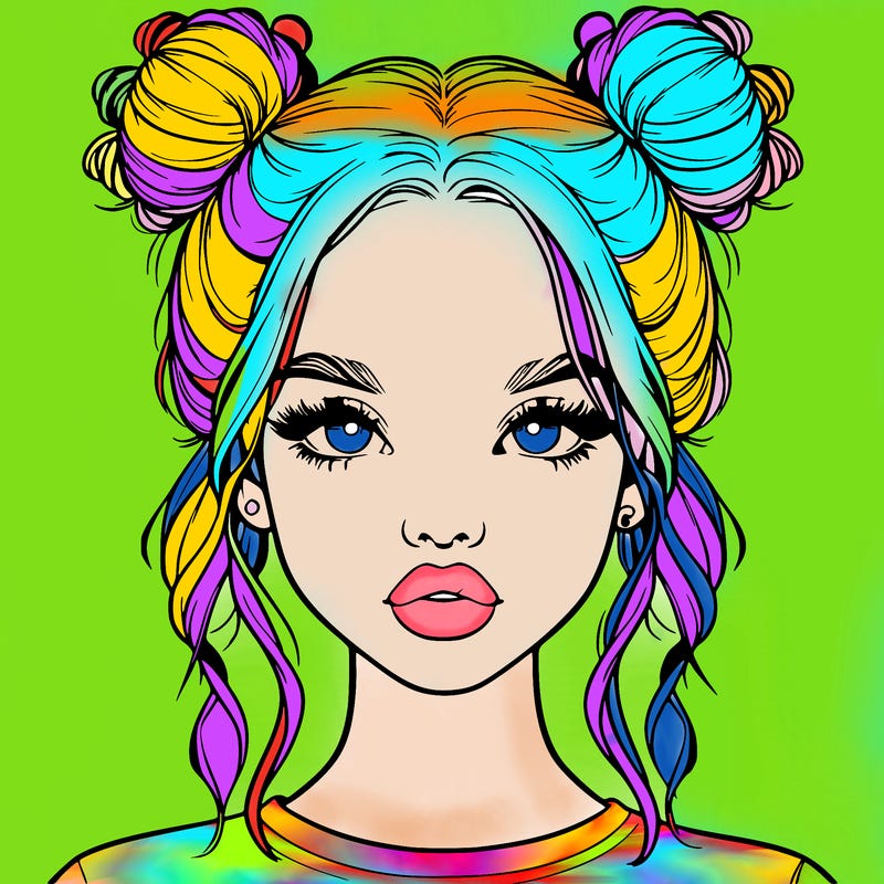 realistic girl with two buns in hair and lips