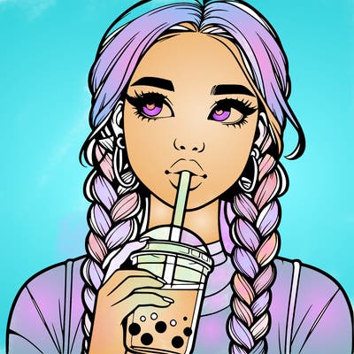 realistic girl with braided hair drinking boba