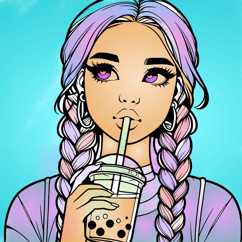 realistic girl with braided hair drinking boba