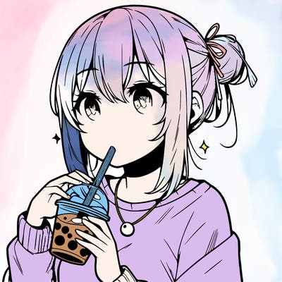 manga character drinking boba