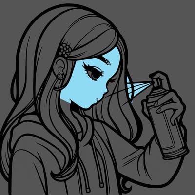 a realistic girl spray painting