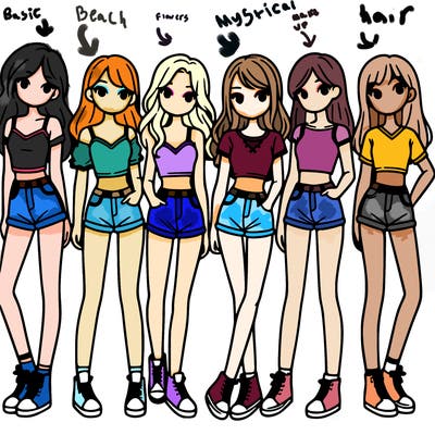 a group of girls wearing crop tops and shorts