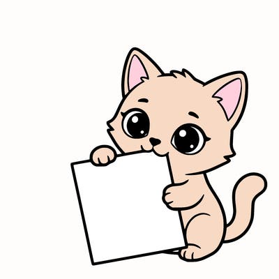 a small cat with a blank sheet of paper in its hand. the cat is sooooooo cute!