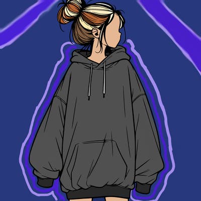 realistic girl with a oversized sweatshirt on and a bun