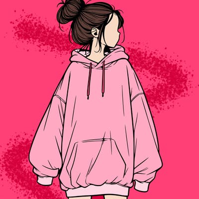 realistic girl with a oversized sweatshirt on and a bun