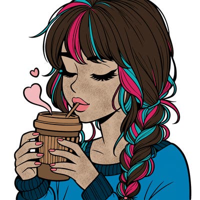 realistic girl drinking coffee