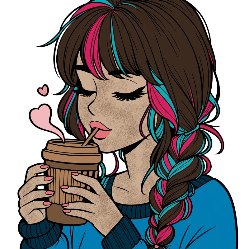 realistic girl drinking coffee