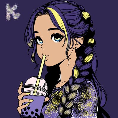 realistic girl with braided hair drinking boba