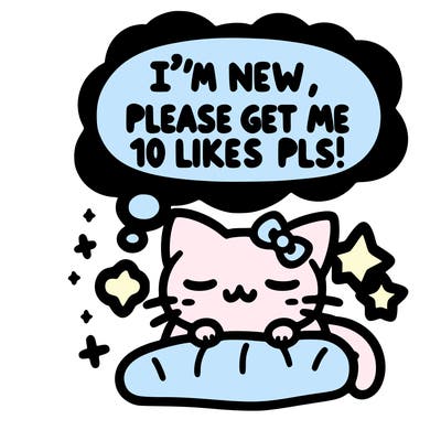 kitty taking a nap dream talking and saying "i'm new, please get me at least 10 likes pls!!"