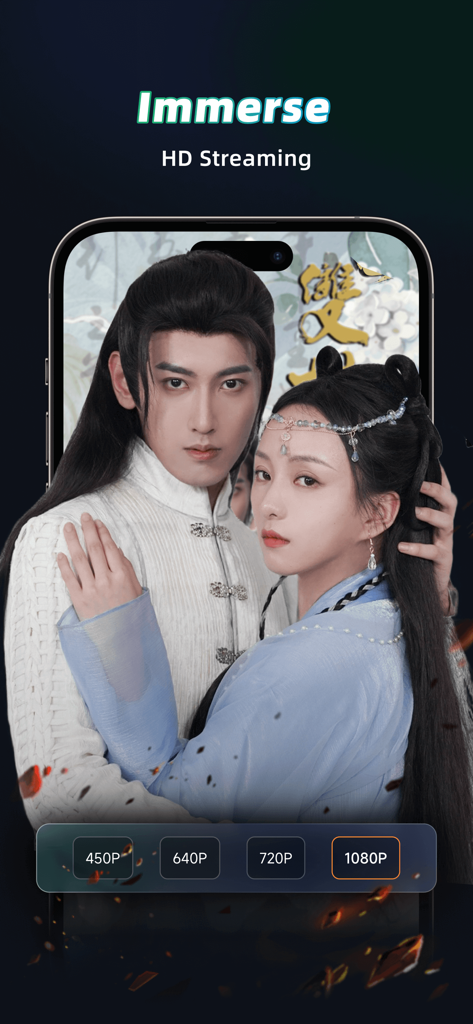 Smartphone displaying Micro Drama app with high definition streaming of a romantic period drama