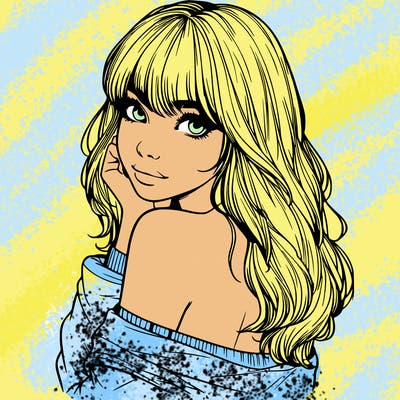 realistic girl with bangs looking over her shoulder